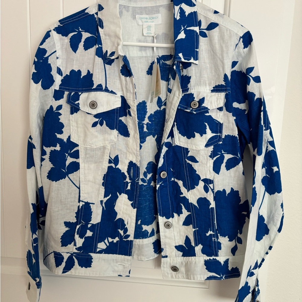 Cynthia Rowley Blue Floral linen Jacket NWT